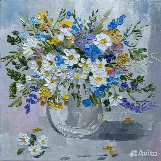 Картина маслом полевые цветы