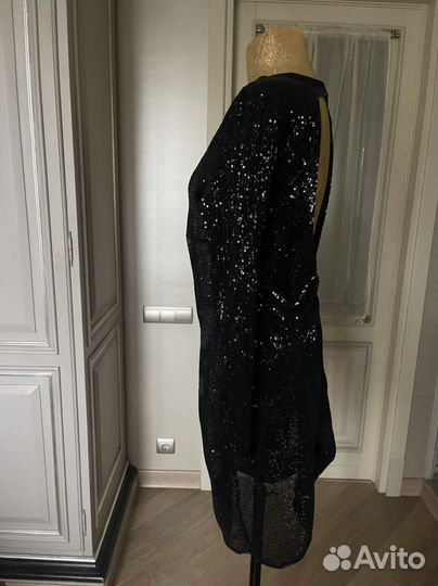 Платье нарядное вечернее черное пайетки 42