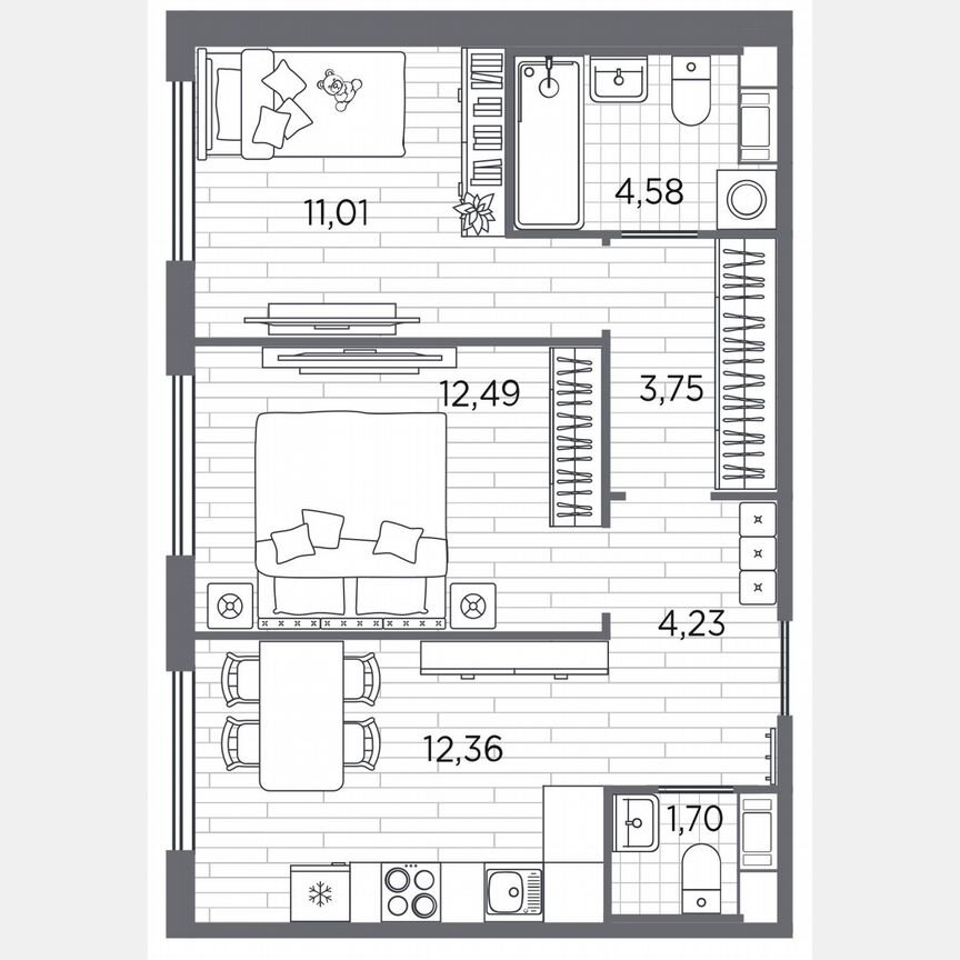 2-к. квартира, 50,1 м², 4/5 эт.