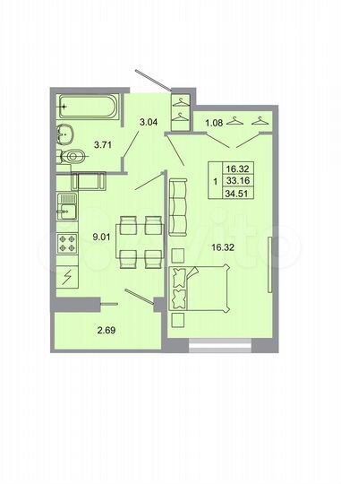 1-к. квартира, 34,5 м², 6/20 эт.