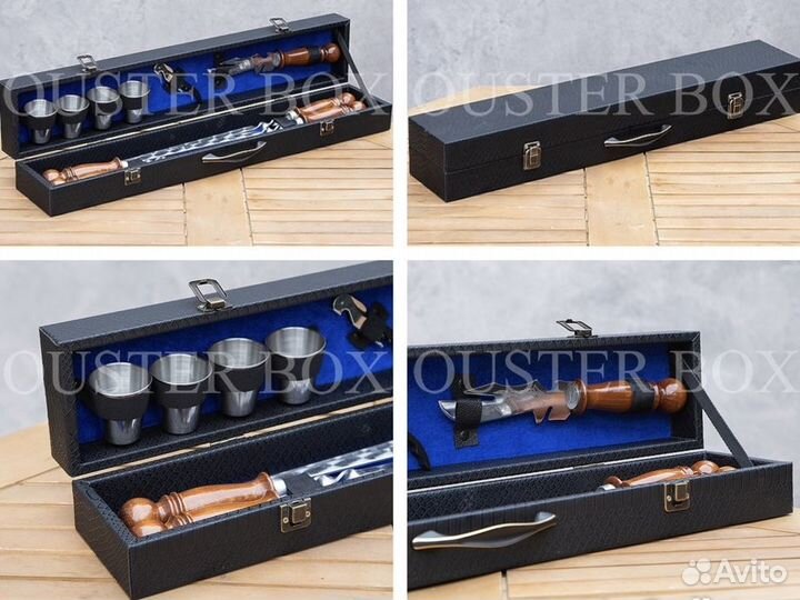 Наборы для пикника с шампурами в боксах из экокожи