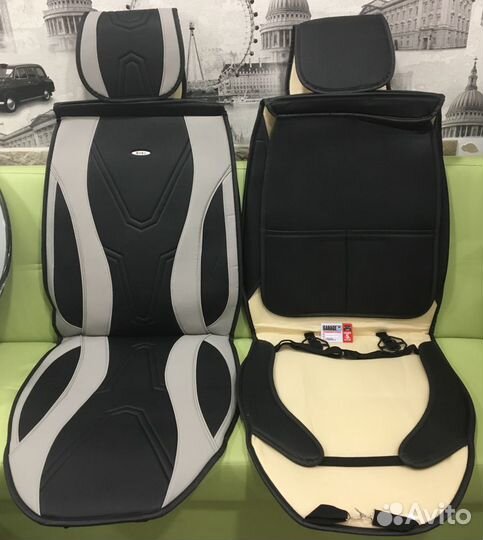 Накидки универсальные из экокожи черные с серым