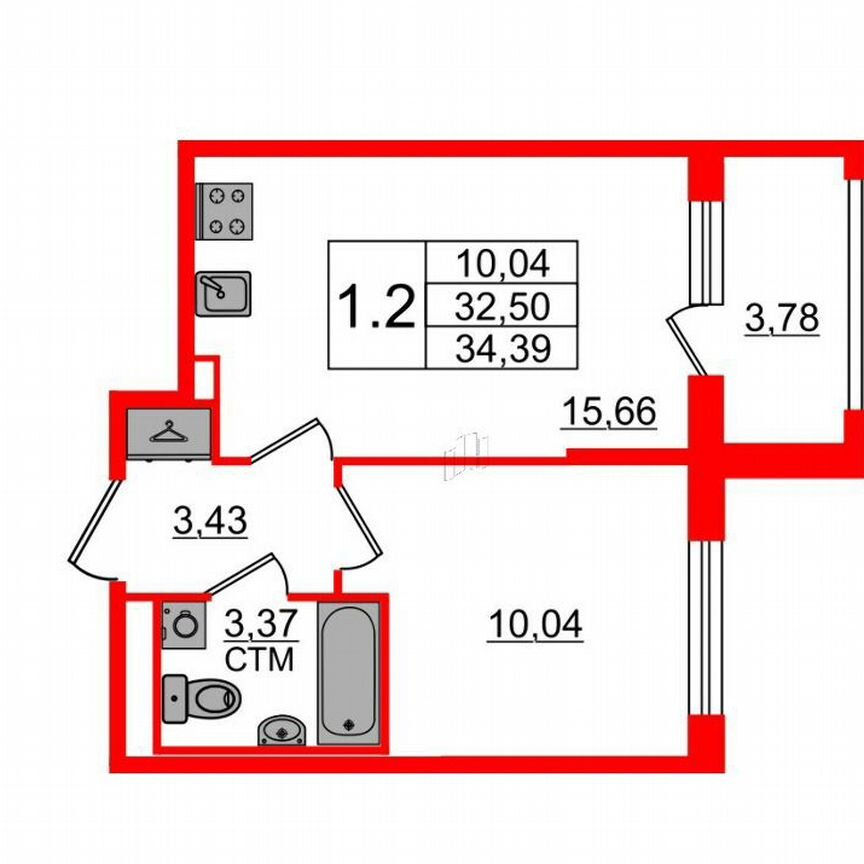 1-к. квартира, 32,5 м², 1/4 эт.