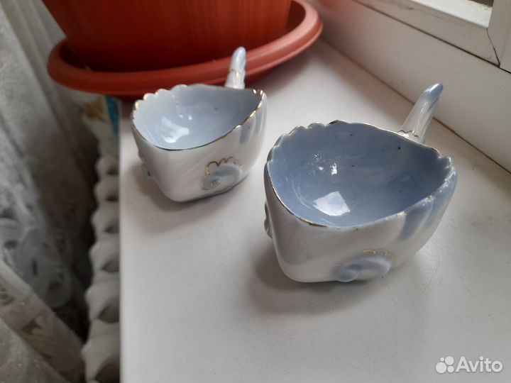 Икорница СССР гжель в позолоте (пара)