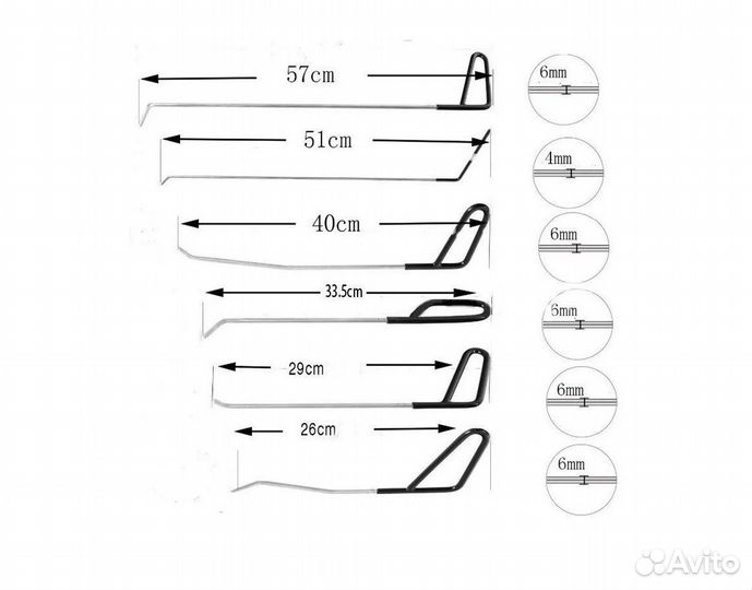 Крючки для удаления вмятин на авто PDR, 6 шт