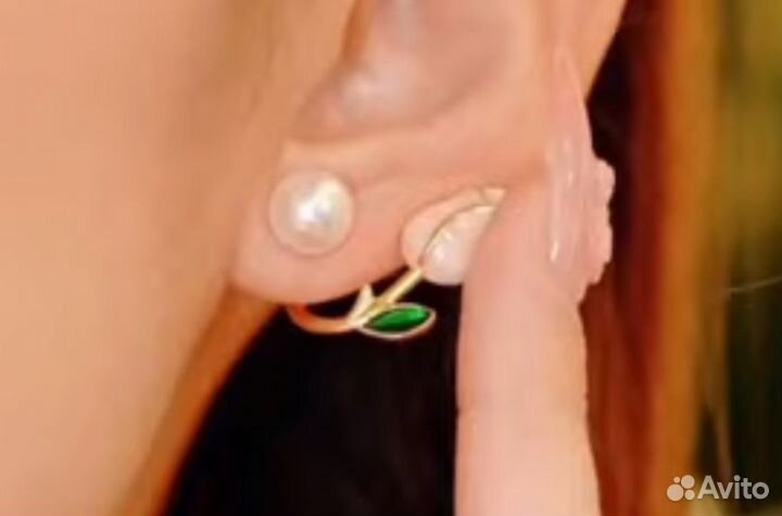 Серьги тюльпаны жемчуг эмаль Италия и