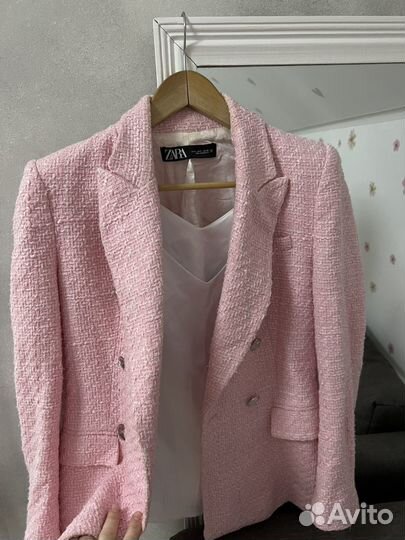 Твидовый жакет zara розовый