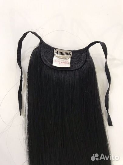 Хвост из натуральных волос на ленте (50см)