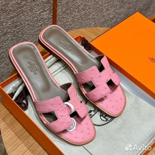 Шлепки Hermes Oran страус 35-41