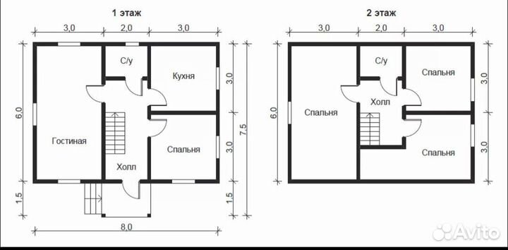 Каркасные дом 8х6м 2 этаж утеплённый