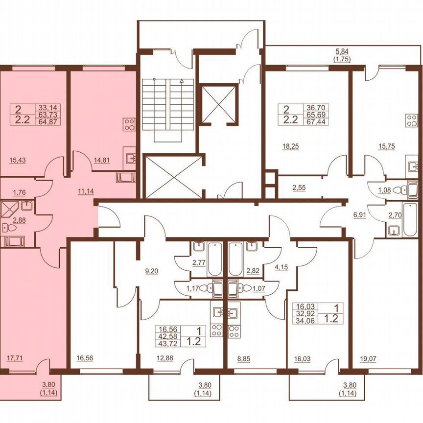 2-к. квартира, 64,9 м², 4/11 эт.