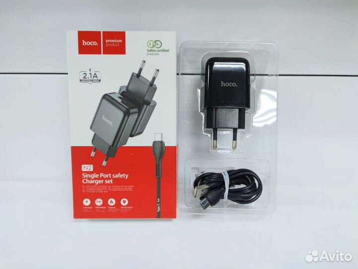 Сетевой блок+кабель Type-C hoco N2 (2A,1USB) black