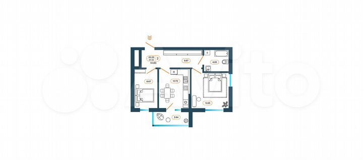 2-к. квартира, 51 м², 9/13 эт.