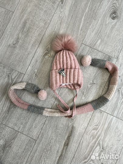 Шапка шарф 1-3 года на девочку комплект