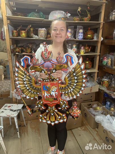 Герб России резной из массива дерева ручной работы