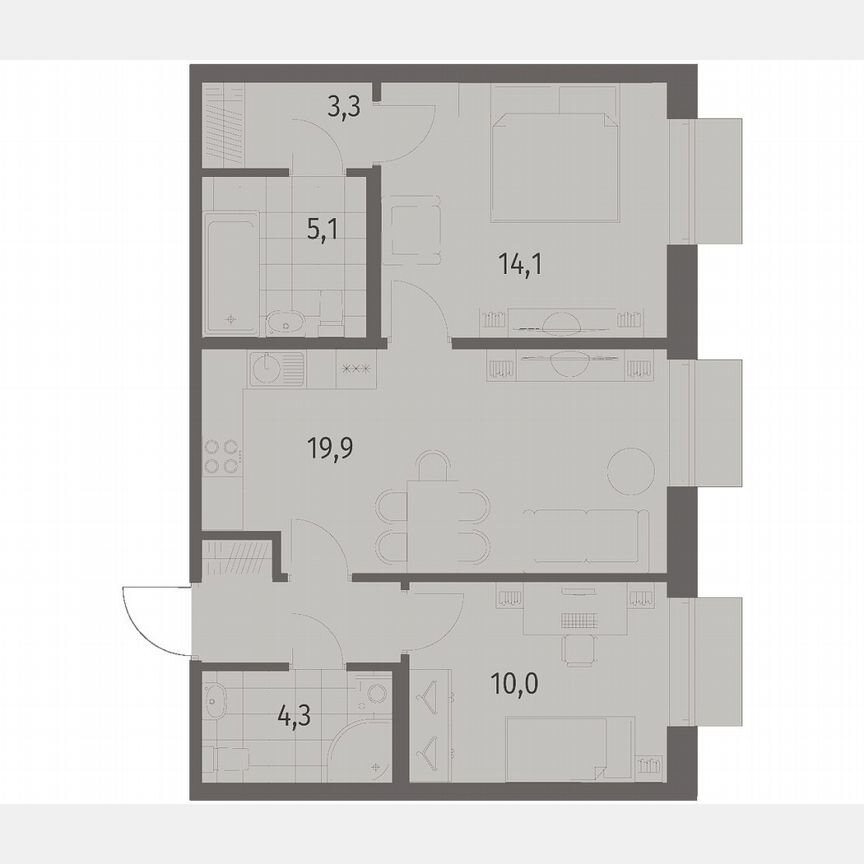 2-к. квартира, 60,4 м², 2/12 эт.