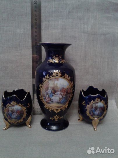 Набор фарфора из 3-х предметов, кобальт