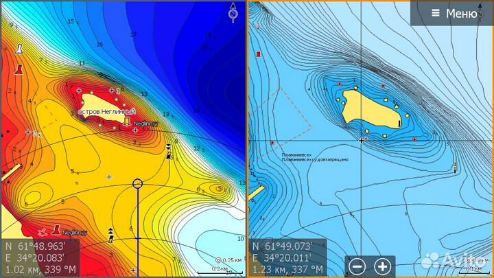 Карты глубин 2в1 Navionics Навионикс и Смап C-MAP