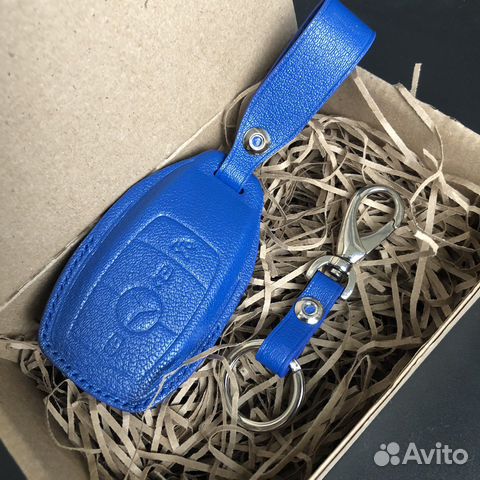 Чехол для ключа Mercedes синий кожаный