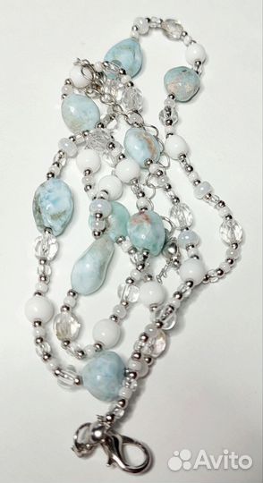 Ларимар бусы на цепочке