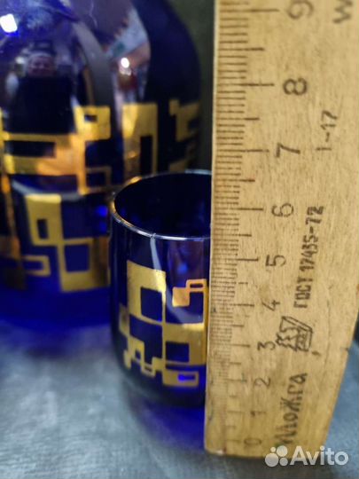 Графин + 2 стопки, Кобальт. Богемия Состояние отли