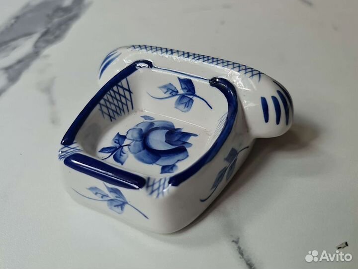 Гжель Фарфоровая пепельница телефон винтаж СССР