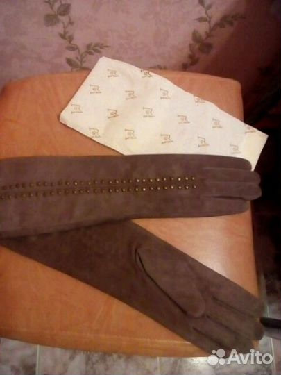 Перчатки длинные новые натуральная кожа (замша)