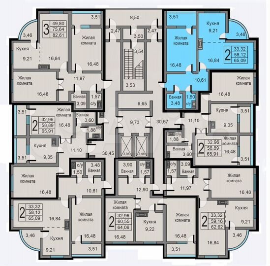 2-к. квартира, 65,1 м², 15/19 эт.