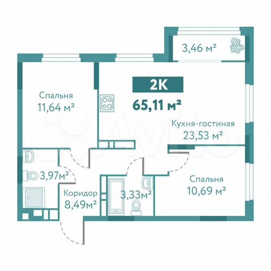 2-к. квартира, 65,1 м², 7/10 эт.