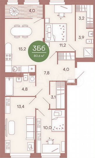 3-к. квартира, 80,6 м², 3/17 эт.