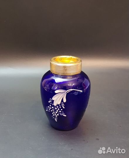 Чайница Цветы синее стекло Кобальт СССР