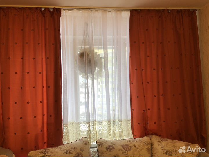 Шторы комплект, атласные красные 130 на 250