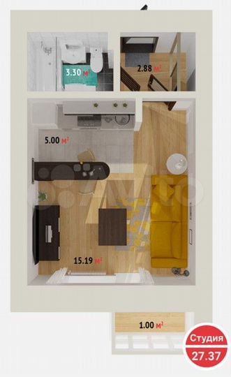 Квартира-студия, 27,4 м², 14/16 эт.
