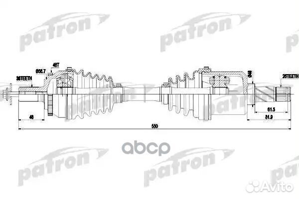Полуось левый 36X550X26 ABS: 48T volvo: S80 I 2