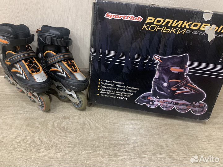 Роликовые коньки раздвижные с защитой р. 34-37