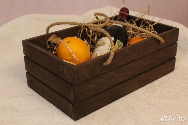 Ящик деревянный подарочный с верёвочными ручками