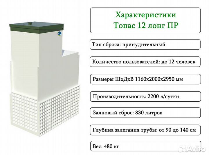 Септик Топас 12 long пр принудительный с доставкой