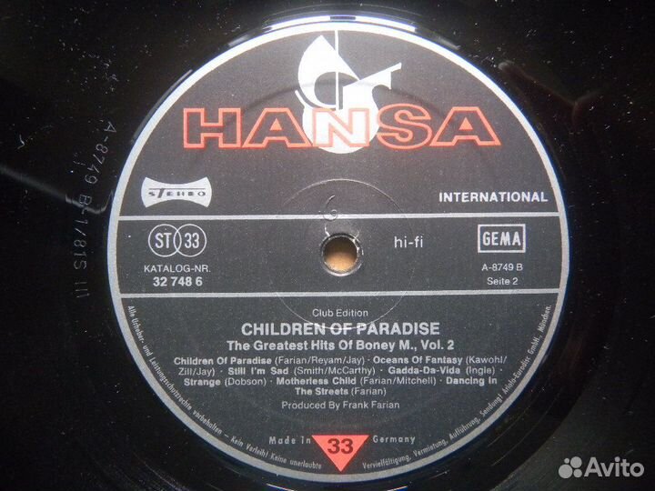 Boney M Children Of Paradise Germ. 1981 EX/EX++