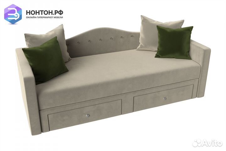 Детский прямой диван Дориан микровельвет бежевый