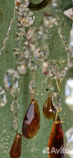 Хрустальная люстра. Латунь Цветной хрусталь Винтаж