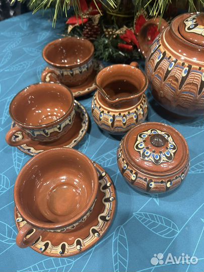 Глинянный чайный сервиз (чайн.1600мл, чашки 200мл)