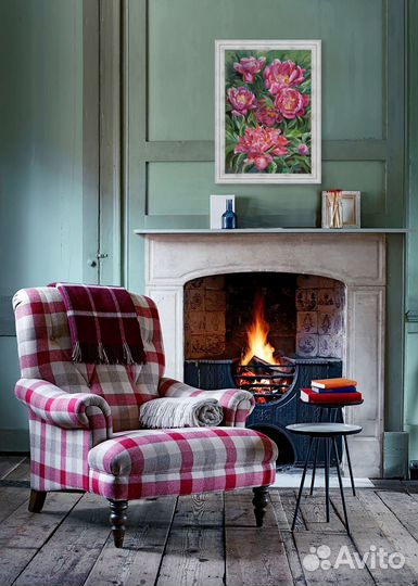 Картина маслом в рамке. Красные пионы