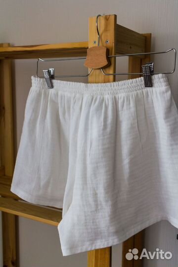 Пижамные шорты из муслина. Белый теплый