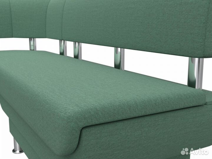 Диван кухонный угловой Альфа левый угол, рогожка, амур зеленый