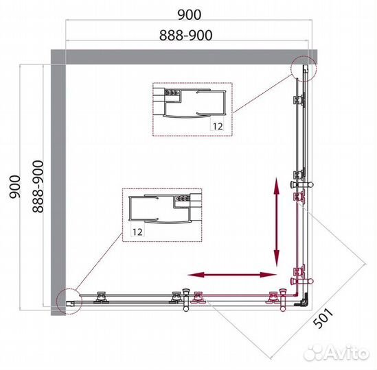 Душ. уголок BelBagno 90x90 uno-195-a-2-90-ch-cr