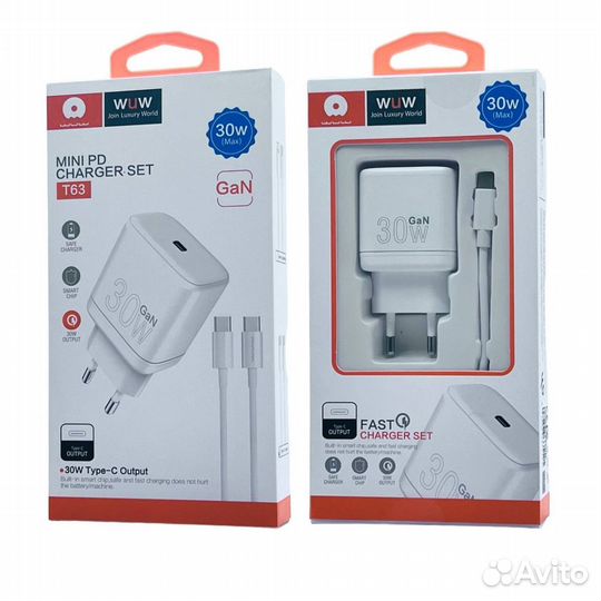 Сзу WUW T63 1A1C PD type-C 30W GaN White