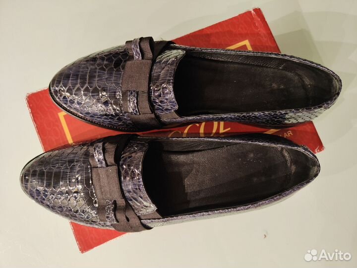 Туфли лоферы женские синие натуральная кожа 40