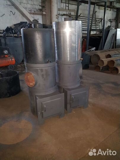 Печка в баню из трубы, с выступом листовой стали