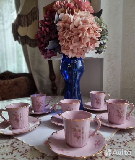 Чайная пара розовый фарфор