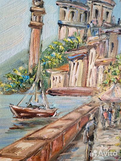 Картина маслом пейзаж маслом домики южный город